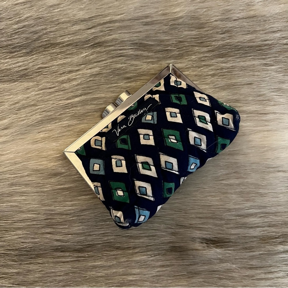 VERA BRADLEY Mediterranean Blue 2008 Kiss Lock Coin Purse Blue Green White Y2K